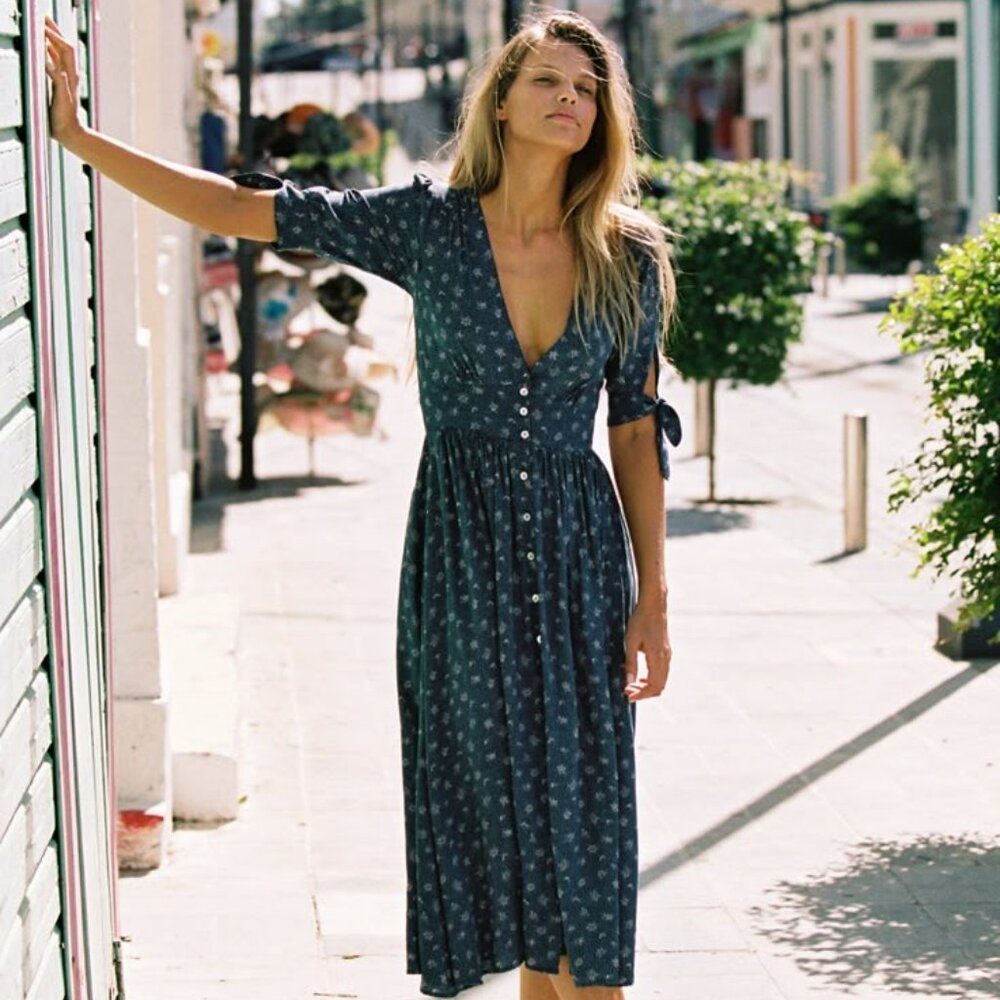 AUGUSTE the Label Jasmine Tie Sleeve Dress in Navy (AU 10 or US 6) (READ)